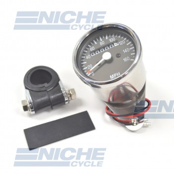 Mini Speedometer Gauge w/Bar Clamp 160 MPH - 60MPH=2240RPM 58-43670