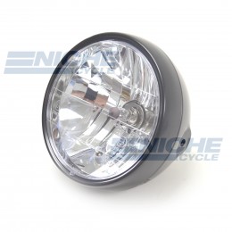 7.5" ECE Approved Side Mount Black Headlight - Crystal Clear Lens with H4 Bulb and Pilot Light 66-65191B