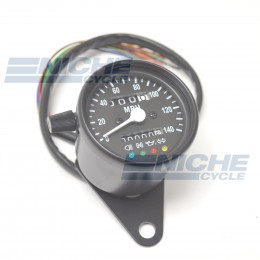 Black Mini Speedometer Gauge 140 MPH Dummy Lights - 2:1 Ratio 58-43691B