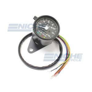 Black Mini Speedometer Gauge 140 MPH Dummy Lights - 2240=60 Ratio 58-43683B