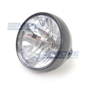 7.5" ECE Approved Side Mount Black Headlight - Crystal Clear Lens with H4 Bulb and Pilot Light 66-65191B