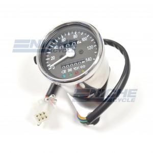 Mini Speedometer Gauge 140 KPH Dummy Lights - 4:1 Ratio 58-43690